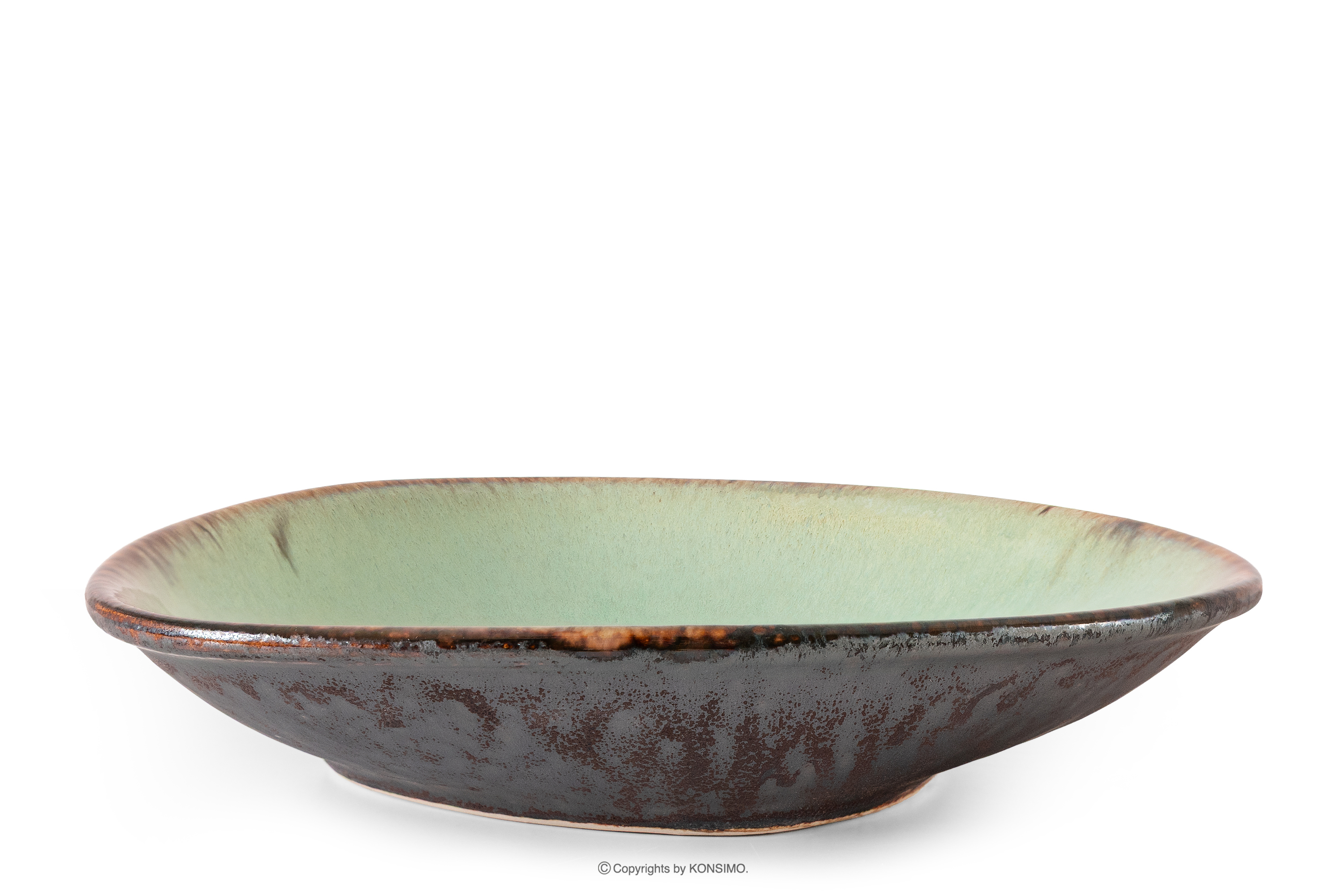 Handglasierter tiefer Teller salbeifarben