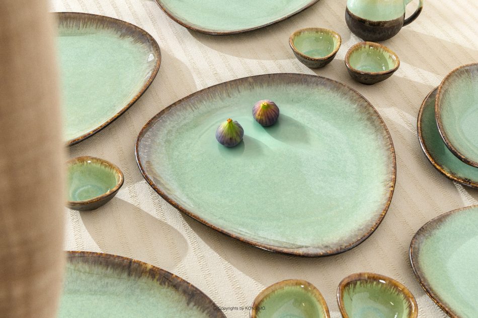 PRIMA Flacher Servierteller handglasiert salbeifarben salbeifarben - Foto 1