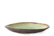 Handglasierte tiefe Servierplatte salbeifarben
