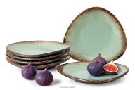 Handglasierte Keramik Frühstücksteller 6 Stück salbeifarben