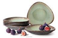 Handglasierter Keramik-Tiefteller 6 Stück salbeifarben