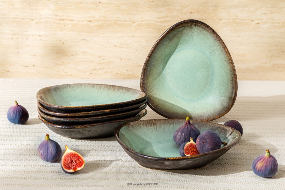 PRIMA Handglasierter Keramik-Tiefteller 6 Stück salbeifarben salbeifarben - Foto 1