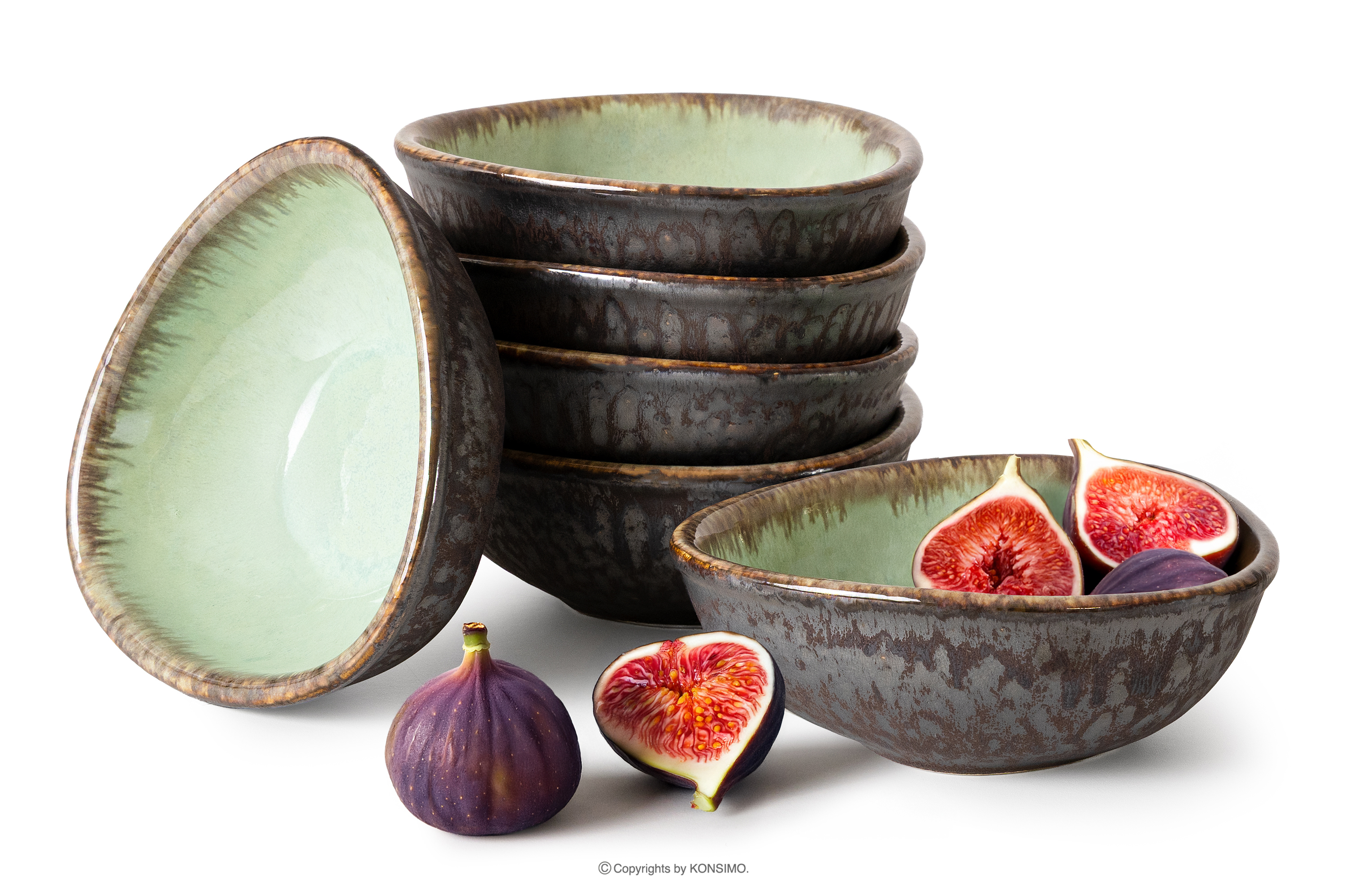 Handglasierte Keramikschale 6 Stück salbeifarben