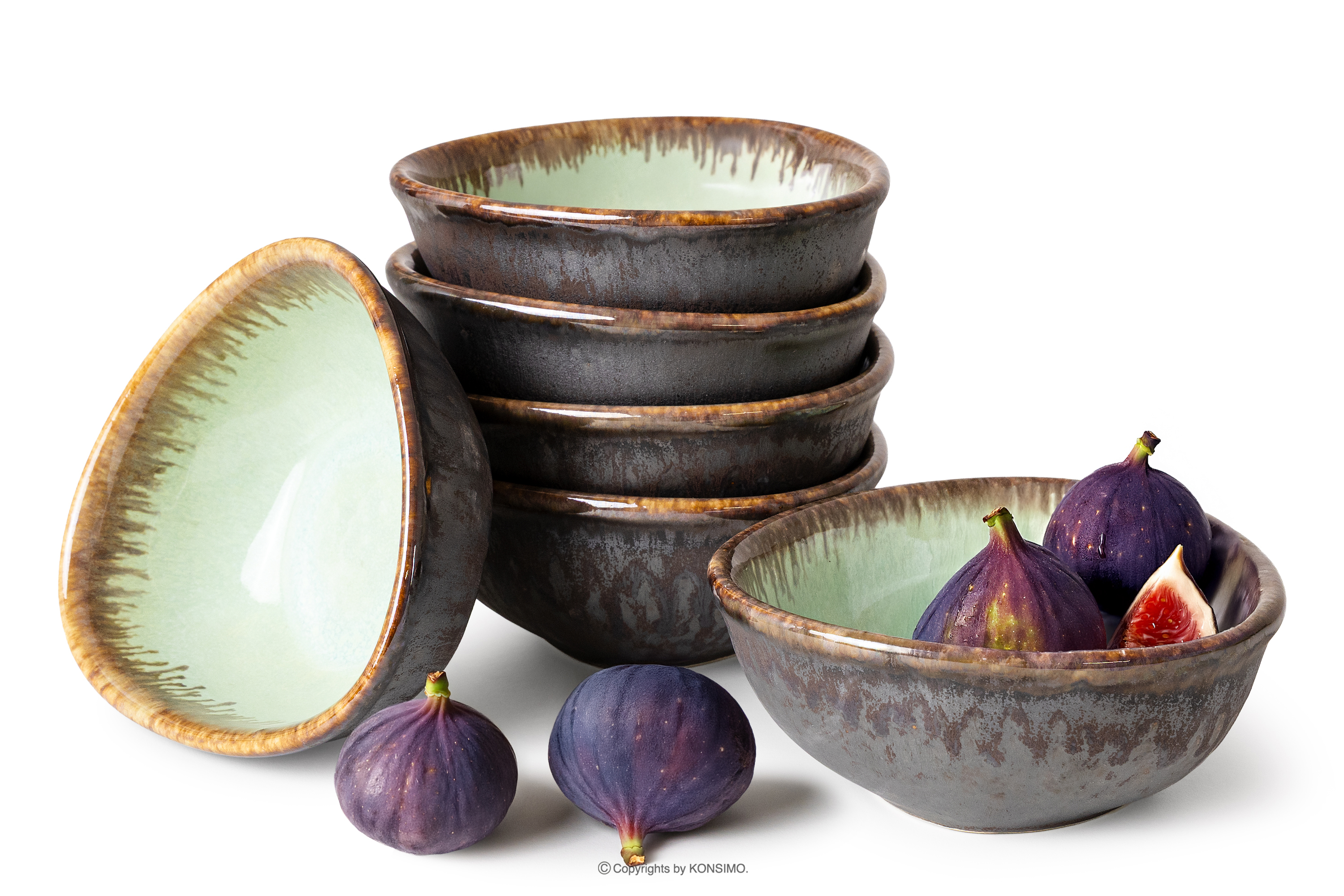 Handglasierte Keramik Salatschüssel 6 Stück salbeifarben