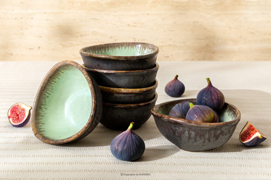 PRIMA Handglasierte Keramik Salatschüssel 6 Stück salbeifarben salbeifarben - Foto 1