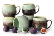 Handglasierter Keramikbecher 6 Stück salbeifarben