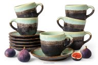 Espressotasse mit Untertasse aus Keramik handglasiert 6 Stück salbeifarben