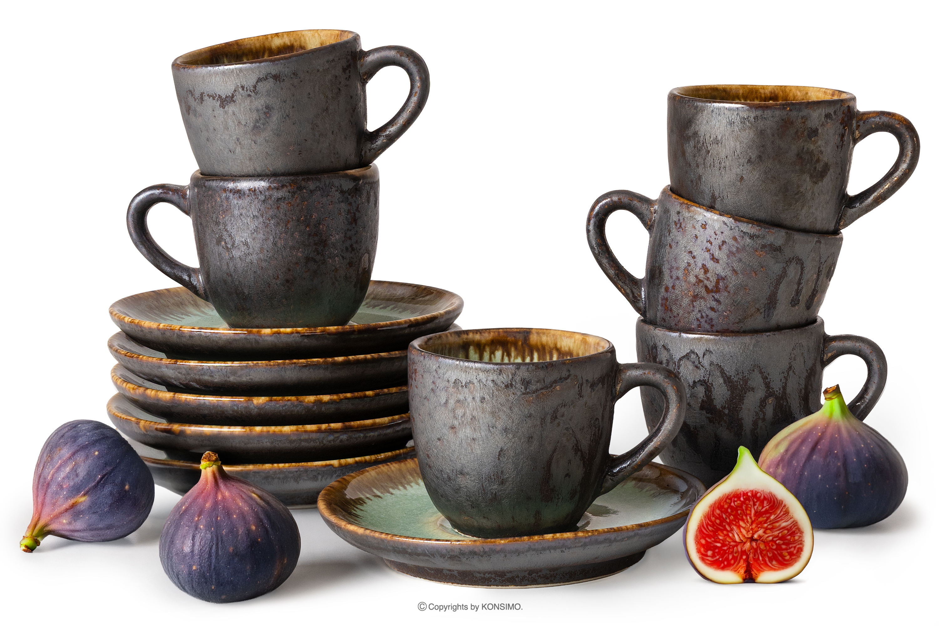 Espressotasse mit Untertasse aus Keramik handglasiert 6 Stück salbeifarben