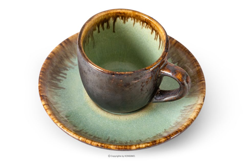 PRIMA Espressotasse mit Untertasse aus Keramik handglasiert 6 Stück salbeifarben salbeifarben - Foto 3