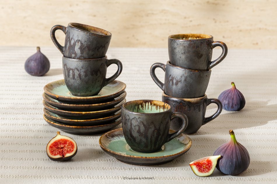 PRIMA Espressotasse mit Untertasse aus Keramik handglasiert 6 Stück salbeifarben salbeifarben - Foto 1