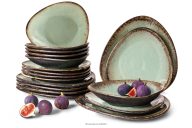 Handglasiertes Geschirr-Set 6 Personen (18 tlg.) salbeifarben