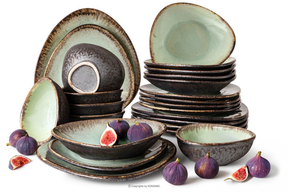 PRIMA Handglasiertes Keramik-Geschirrset 6 Personen (24 tlg.) salbeifarben salbeifarben - Foto 0