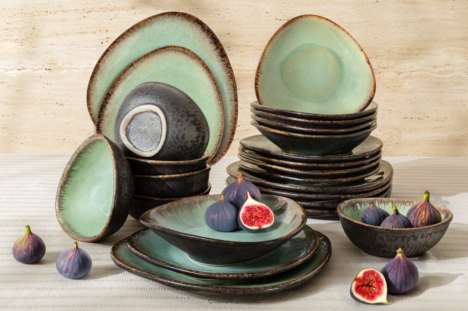 PRIMA Handglasiertes Keramik-Geschirrset 6 Personen (24 tlg.) salbeifarben salbeifarben - Foto 1