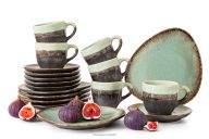 Handglasiertes Kaffeegeschirr 6 Personen (18 tlg.) salbeifarben