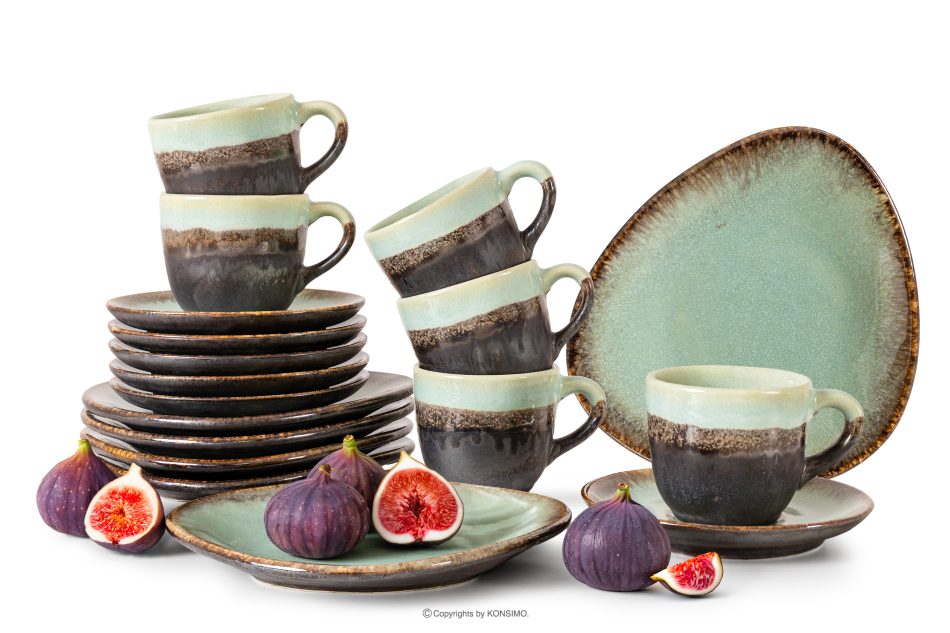 PRIMA Handglasiertes Kaffeegeschirr 6 Personen (18 tlg.) salbeifarben salbeifarben - Foto 0