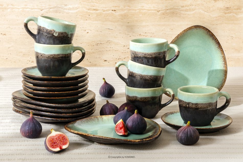 PRIMA Handglasiertes Kaffeegeschirr 6 Personen (18 tlg.) salbeifarben salbeifarben - Foto 1