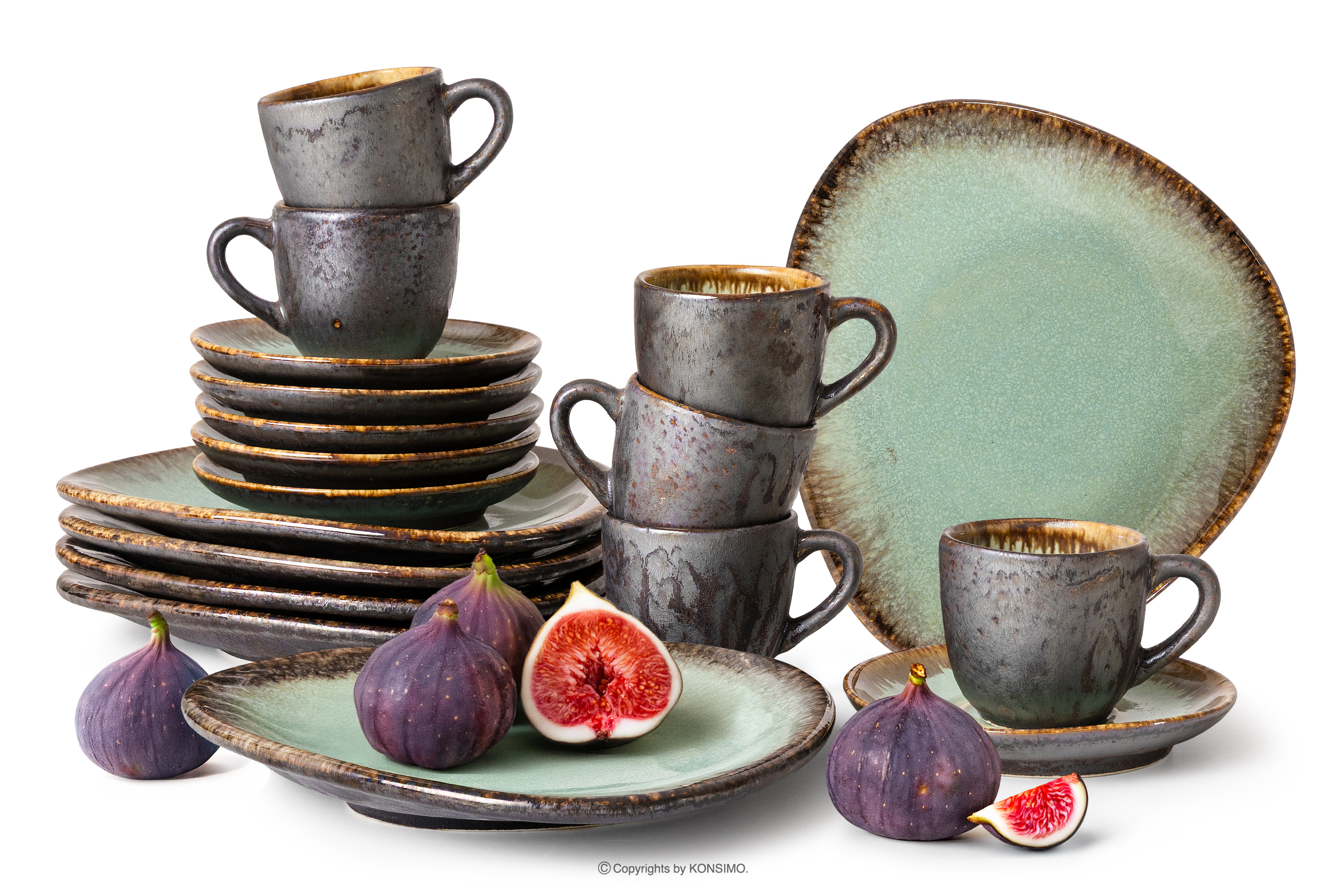 Espresso handglasiertes Kaffeegeschirr 6 Personen (18 tlg.) salbeifarben