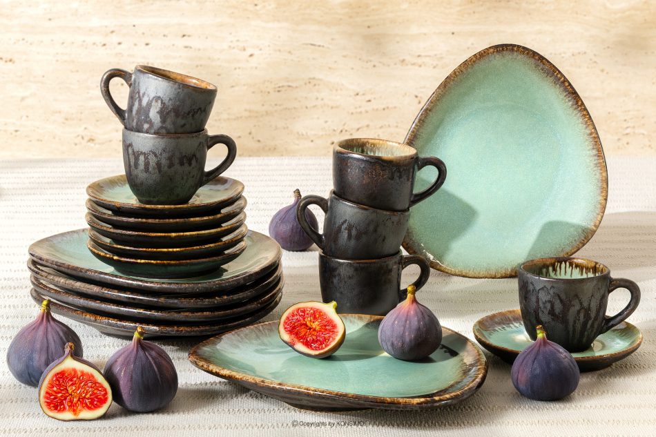 PRIMA Espresso handglasiertes Kaffeegeschirr 6 Personen (18 tlg.) salbeifarben salbeifarben - Foto 1