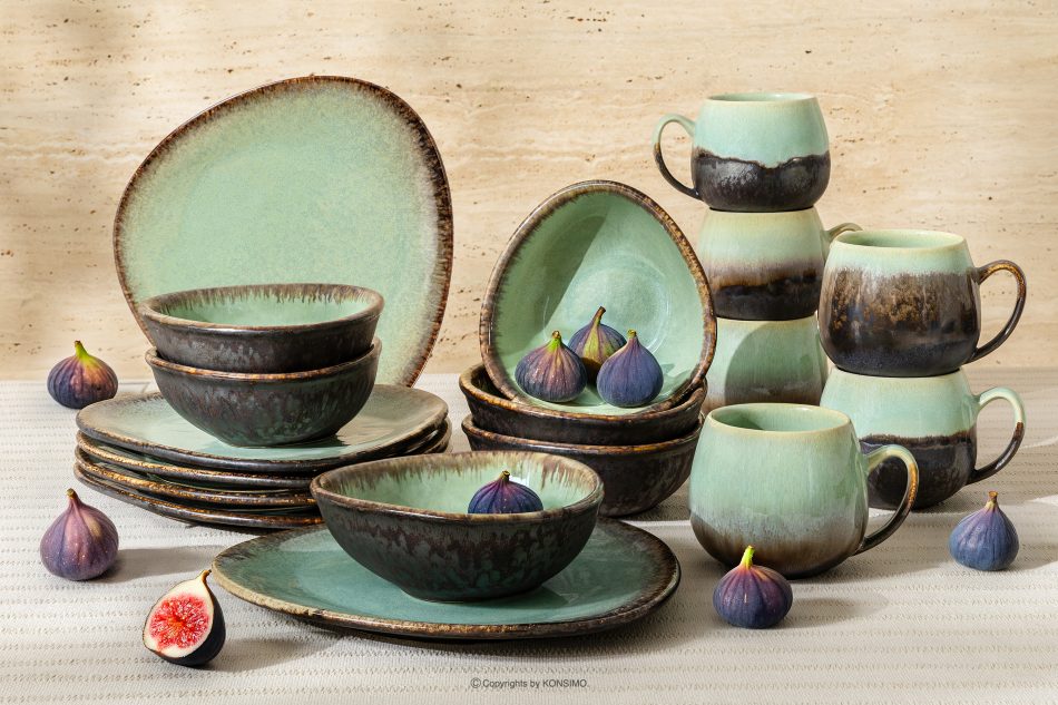 PRIMA Handglasiertes Frühstücksset 6 Personen (18 tlg.) salbeifarben salbeifarben - Foto 1