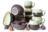 Handglasiertes Loft-Frühstücksset 6 Personen (12 tlg.) salbeifarben