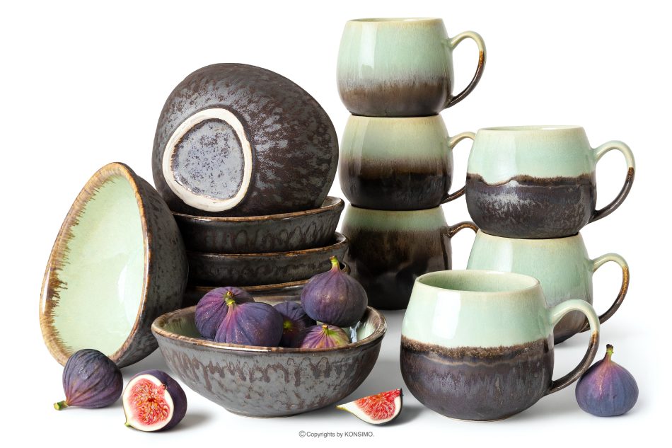 PRIMA Handglasiertes Loft-Frühstücksset 6 Personen (12 tlg.) salbeifarben salbeifarben - Foto 0