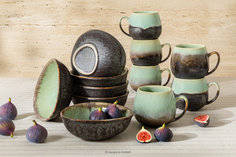 PRIMA Handglasiertes Loft-Frühstücksset 6 Personen (12 tlg.) salbeifarben salbeifarben - Foto 1