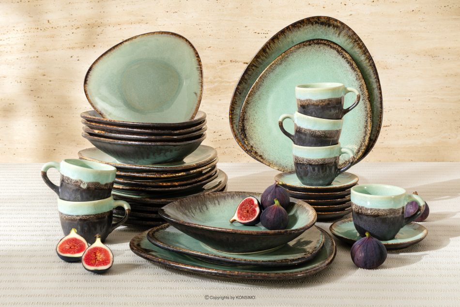 PRIMA Handglasiertes Geschirr-Set und Kaffeeservice für 6 Personen (30 tlg.) salbeifarben salbeifarben - Foto 1