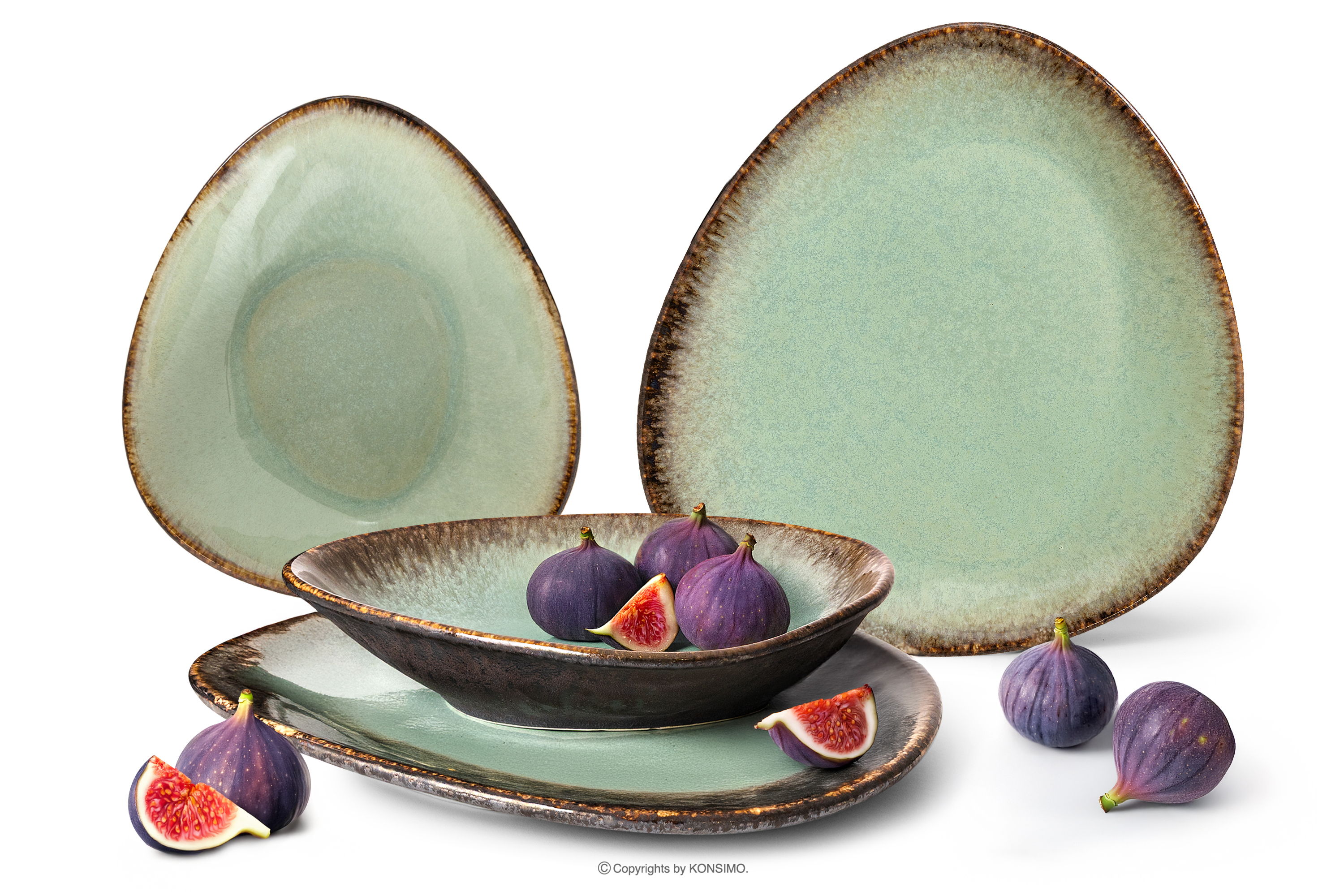 Handglasiertes Geschirrset für 2 Personen (4 tlg.) salbeifarben