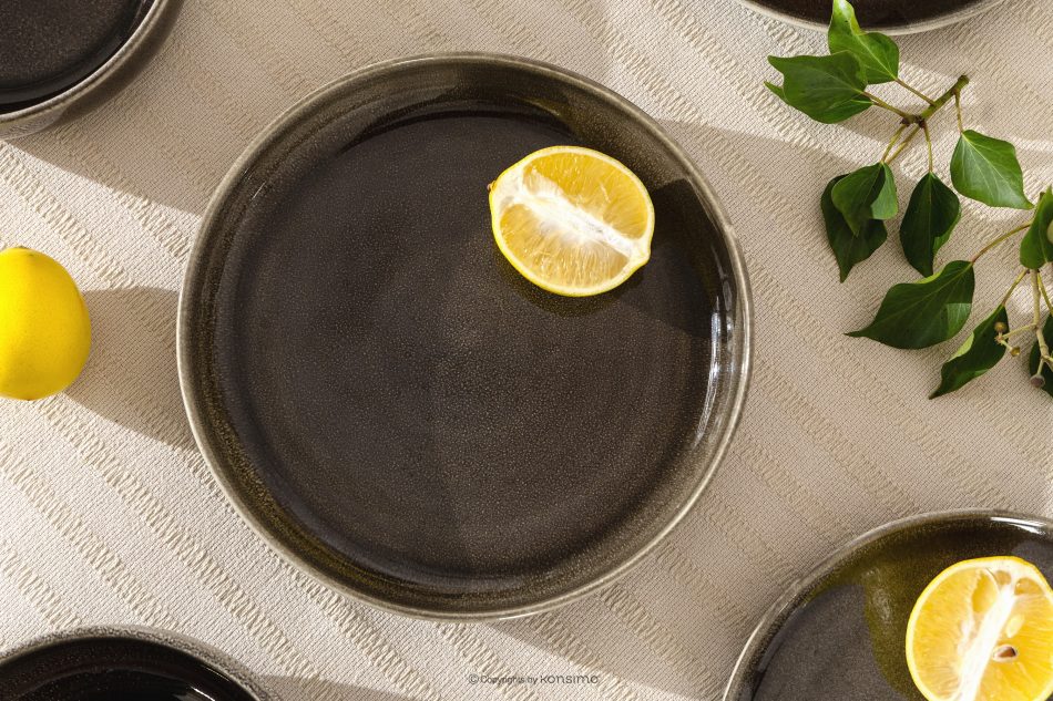 EDA Tiefer Teller aus Keramik im rustikalen Stil, braun/grau/beige braun/grau/beige - Foto 6