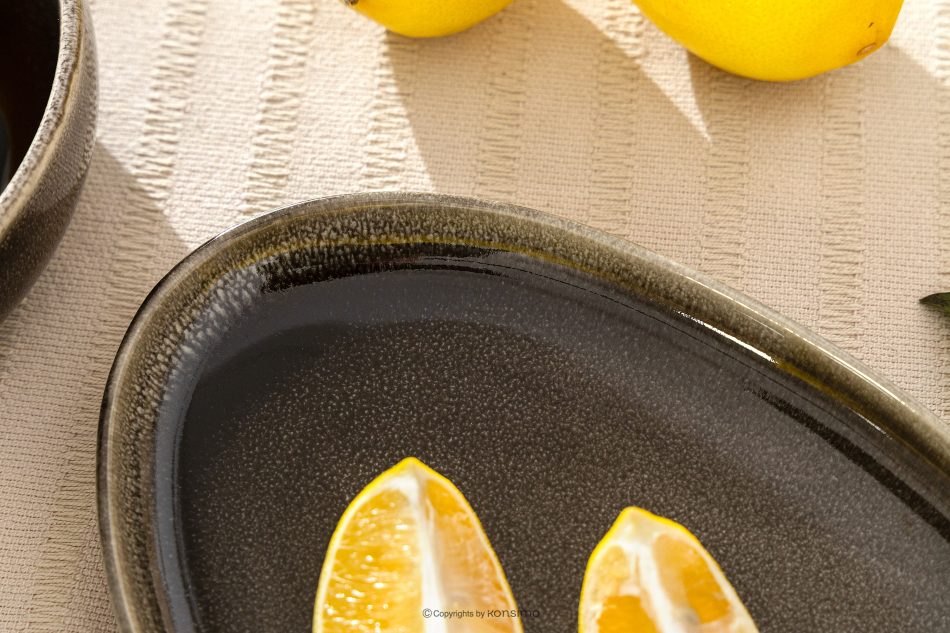 EDA Servierteller aus Keramik im rustikalen Stil, braun/grau/beige braun/grau/beige - Foto 5