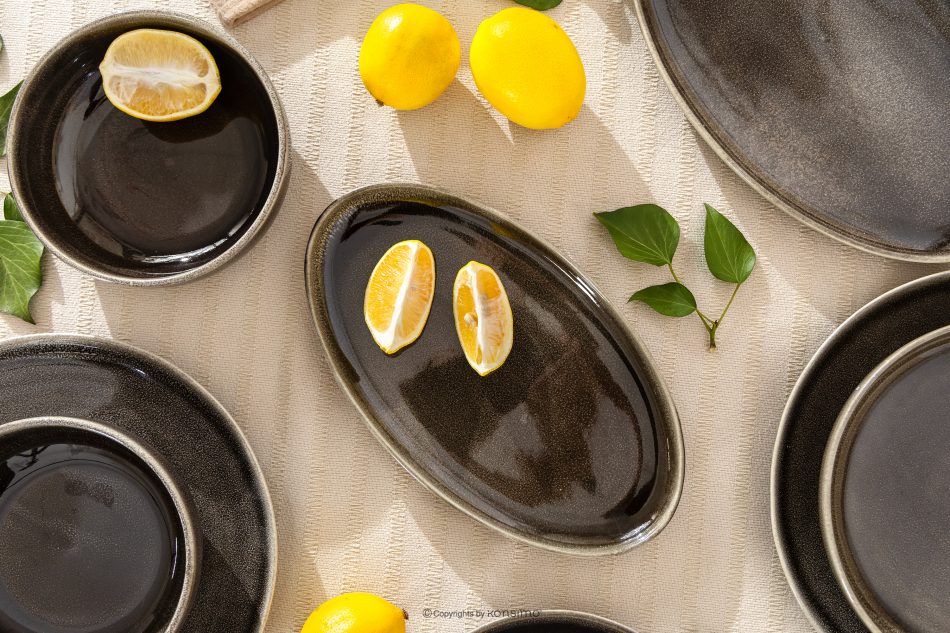 EDA Servierteller aus Keramik im rustikalen Stil, braun/grau/beige braun/grau/beige - Foto 6