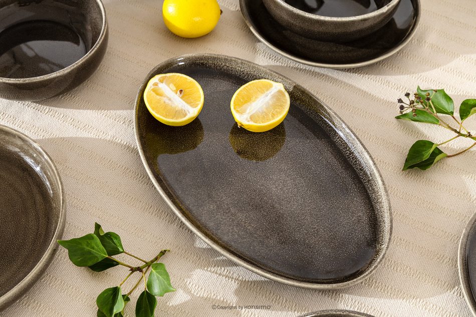 EDA Servierteller aus Keramik im rustikalen Stil, braun/grau/beige braun/grau/beige - Foto 1