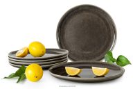 Essteller, 6 Stück, aus Keramik im rustikalen Stil, braun/grau/beige