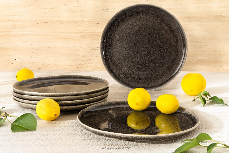 EDA Essteller, 6 Stück, aus Keramik im rustikalen Stil, braun/grau/beige braun/grau/beige - Foto 1