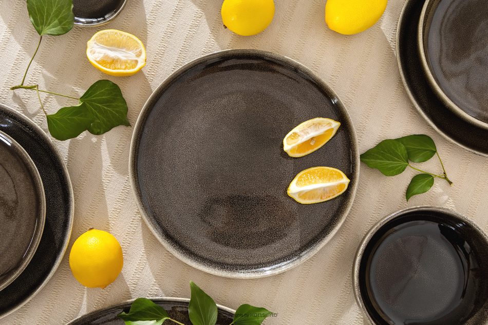 EDA Essteller, 6 Stück, aus Keramik im rustikalen Stil, braun/grau/beige braun/grau/beige - Foto 8