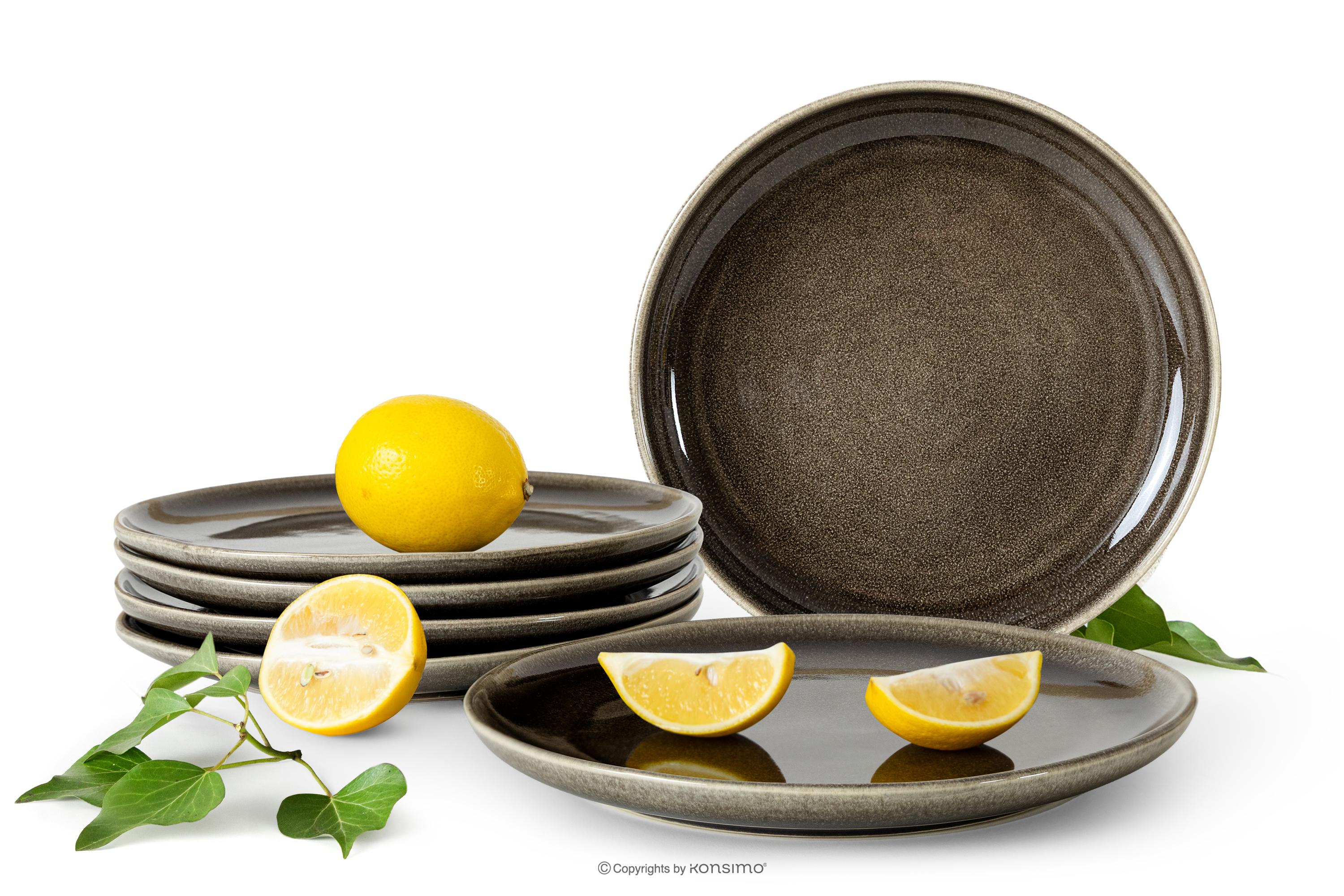 Dessertteller 6 Stück aus Keramik im rustikalen Stil braun/grau/beige