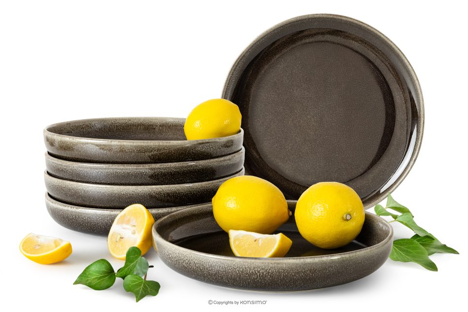 EDA Tiefer Teller 6 Stück aus Keramik im rustikalen Stil braun/grau/beige braun/grau/beige - Foto 0