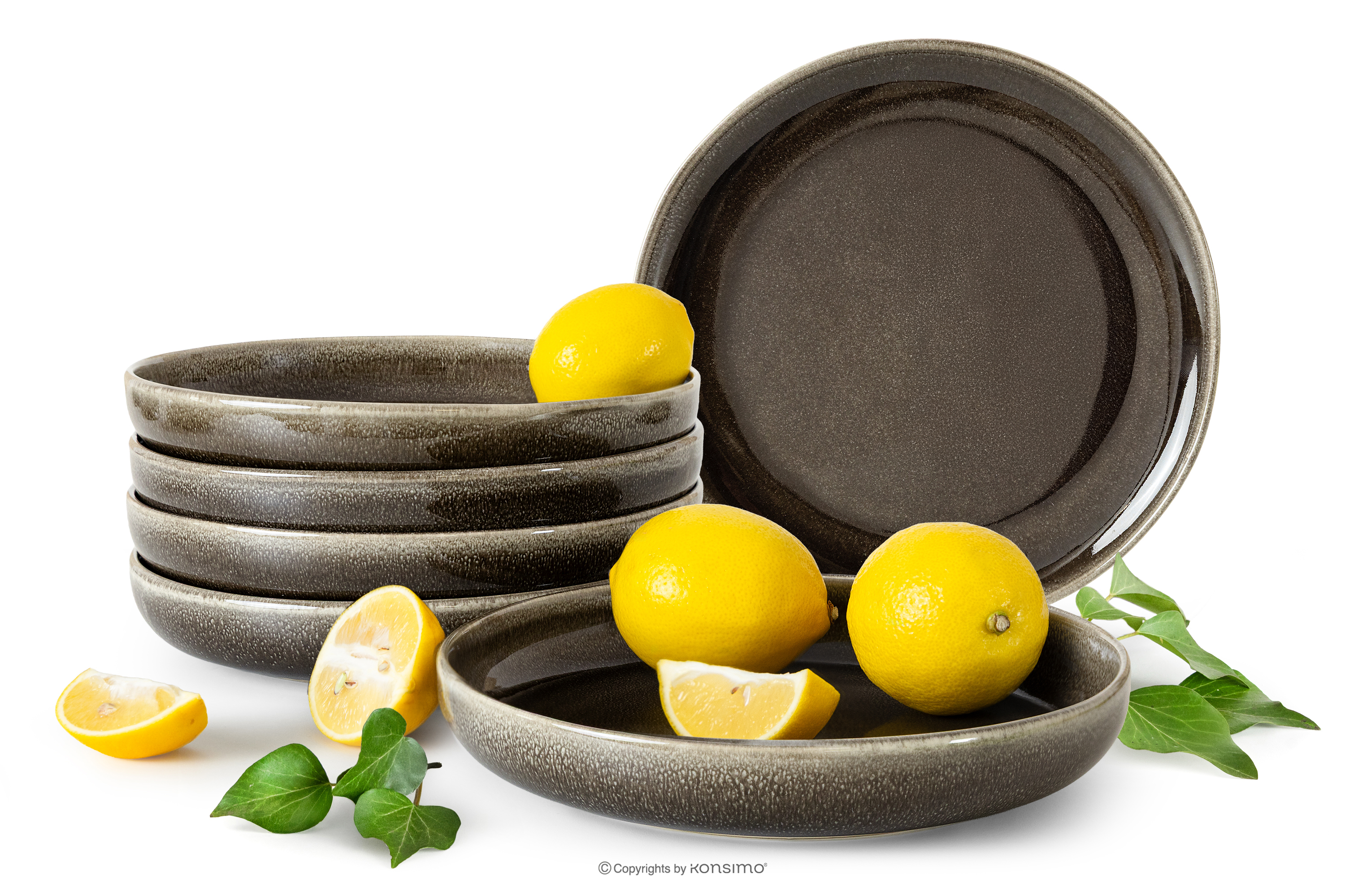 Tiefer Teller 6 Stück aus Keramik im rustikalen Stil braun/grau/beige