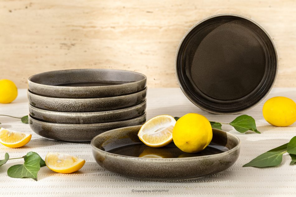 EDA Tiefer Teller 6 Stück aus Keramik im rustikalen Stil braun/grau/beige braun/grau/beige - Foto 1