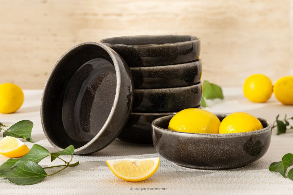 EDA Keramikschale im rustikalen Stil, braun/grau/beige, 6 Stück braun/grau/beige - Foto 1