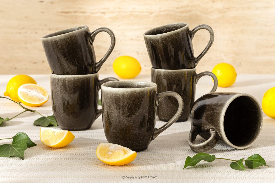 EDA Keramikbecher im rustikalen Stil, braun/grau/beige, 6 Stück braun/grau/beige - Foto 1