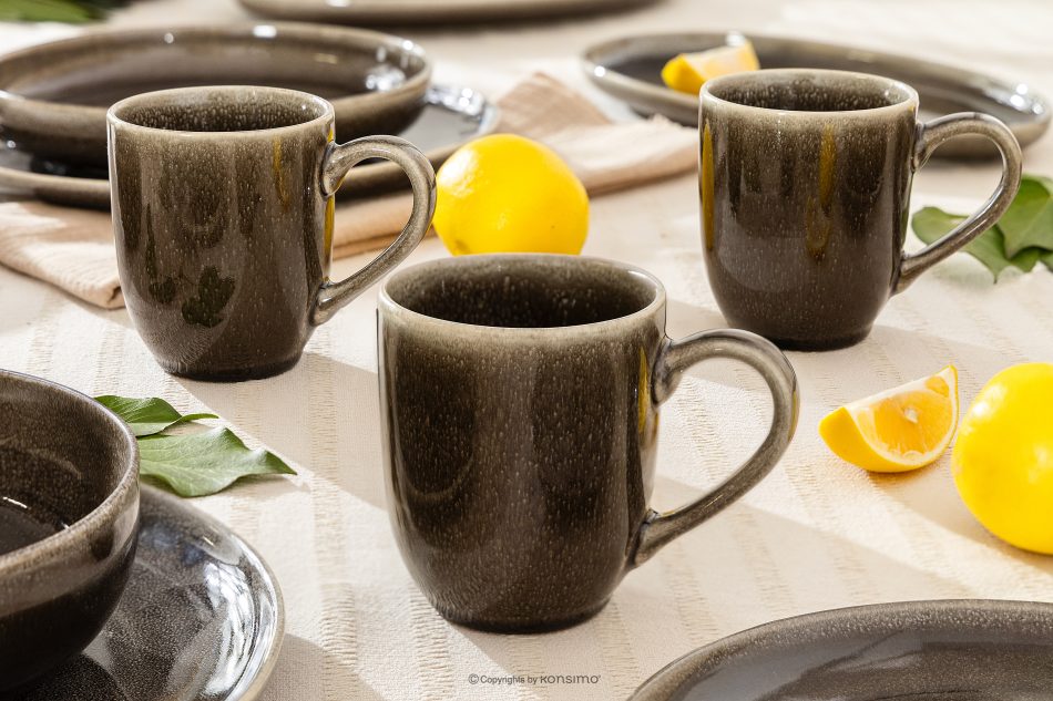 EDA Keramikbecher im rustikalen Stil, braun/grau/beige, 6 Stück braun/grau/beige - Foto 5