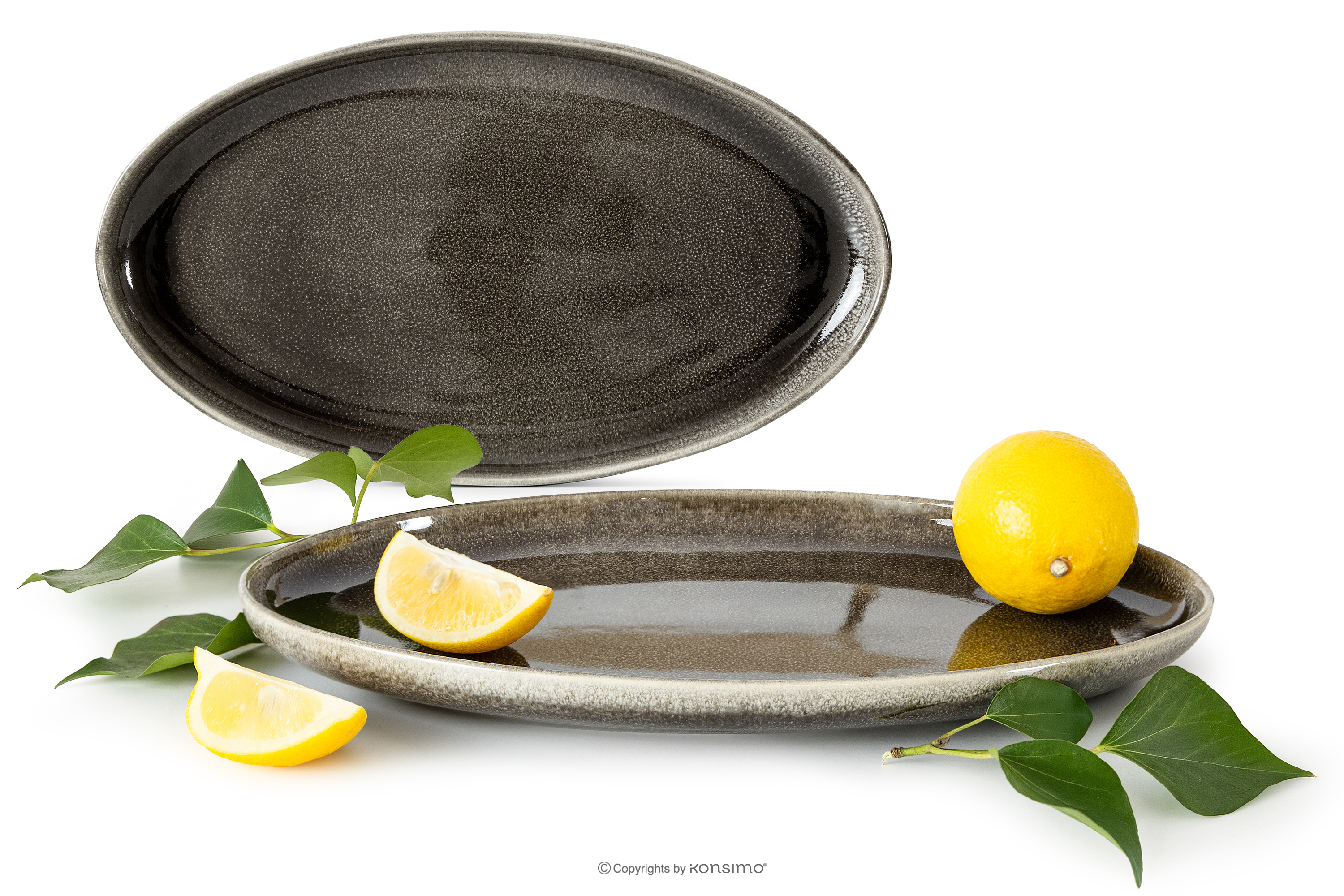 Servierteller-Set (2 Stück) aus Keramik im rustikalen Stil, braun/grau/beige, 6 Stück