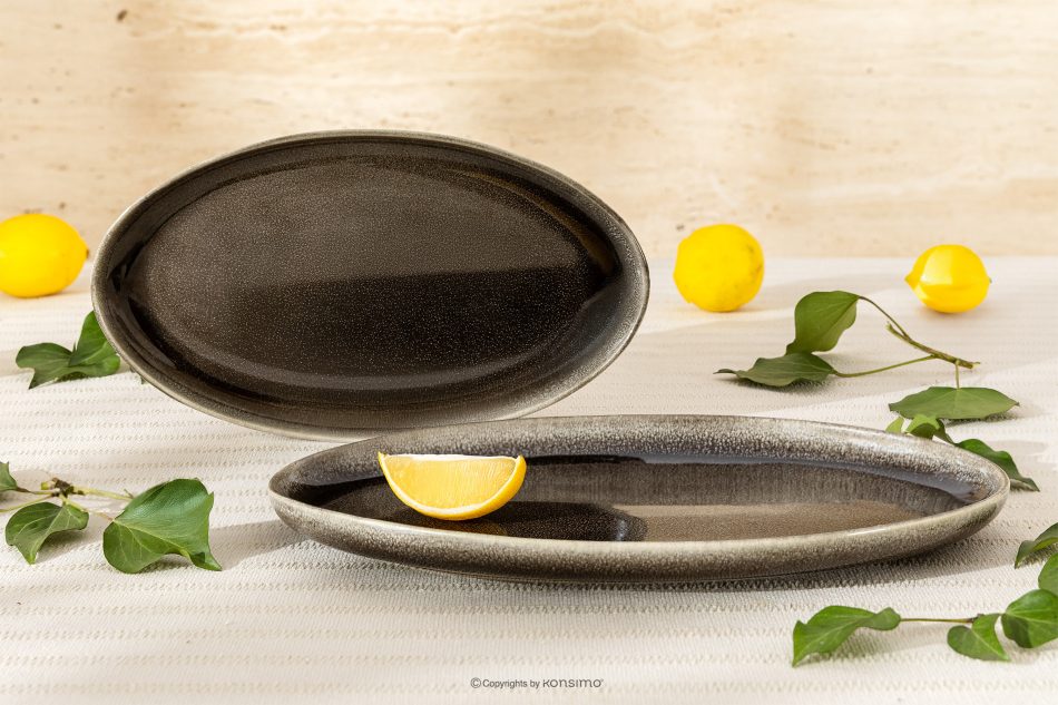 EDA Servierteller-Set (2 Stück) aus Keramik im rustikalen Stil, braun/grau/beige, 6 Stück braun/grau/beige - Foto 1