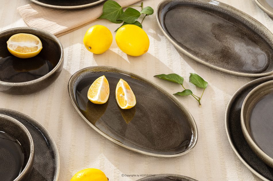 EDA Servierteller-Set (2 Stück) aus Keramik im rustikalen Stil, braun/grau/beige, 6 Stück braun/grau/beige - Foto 6