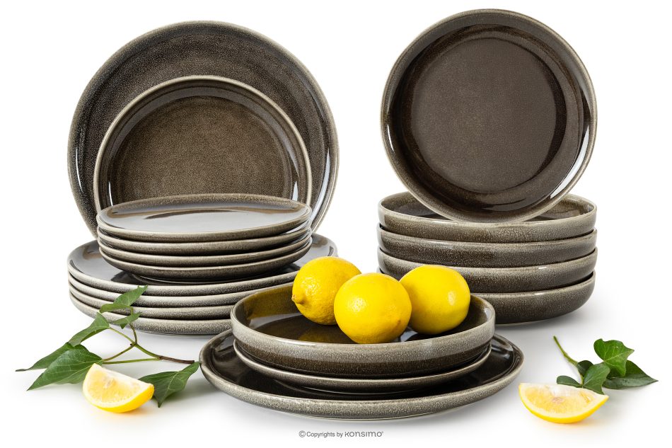 EDA Geschirrset für 6 Personen (18 tlg) aus Keramik im rustikalen Stil, braun/grau/beige braun/grau/beige - Foto 0