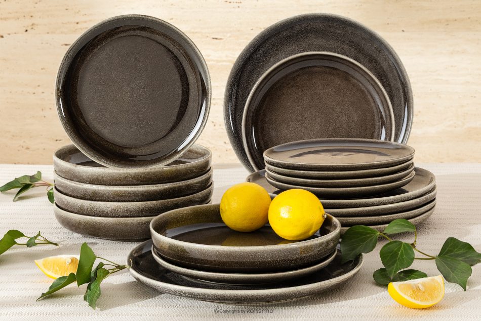 EDA Geschirrset für 6 Personen (18 tlg) aus Keramik im rustikalen Stil, braun/grau/beige braun/grau/beige - Foto 1