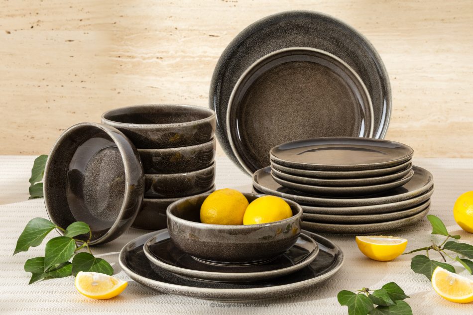 EDA Geschirrset für 6 Personen (18 tlg) aus Keramik im rustikalen Stil, braun/grau/beige braun/grau/beige - Foto 1