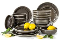 Geschirrset für 6 Personen (24 tlg) aus Keramik im rustikalen Stil, braun/grau/beige