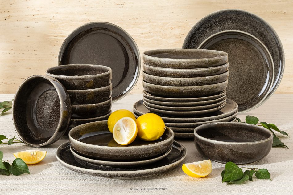 EDA Geschirrset für 6 Personen (24 tlg) aus Keramik im rustikalen Stil, braun/grau/beige braun/grau/beige - Foto 1